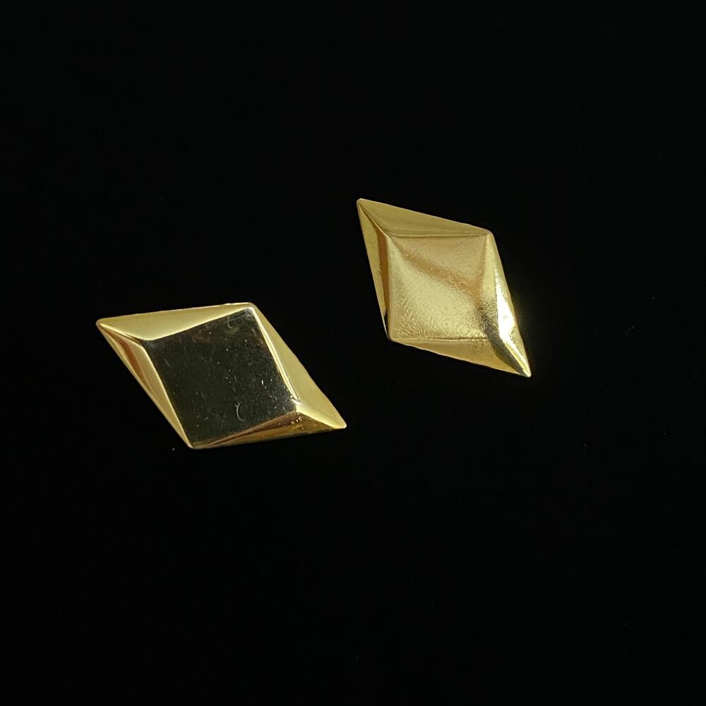 Vintage Gold Tone Geometric Diamond Kite Shape Stud Earrings Modernist 1.5"